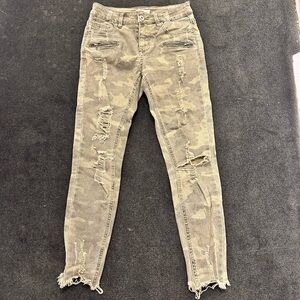 Dance & Marvel Green Camouflage Distressed Skinny Jeans